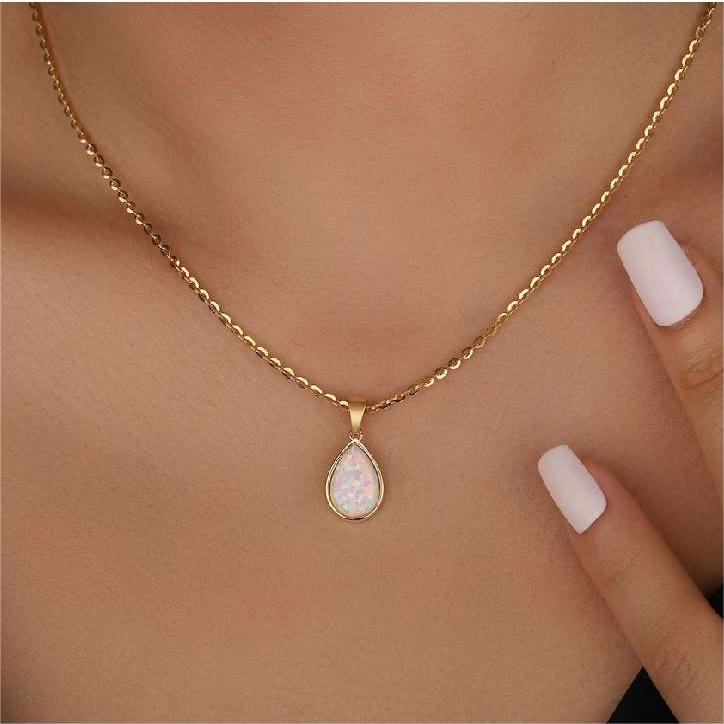 18K Vergulde Ketting | Opal Steen